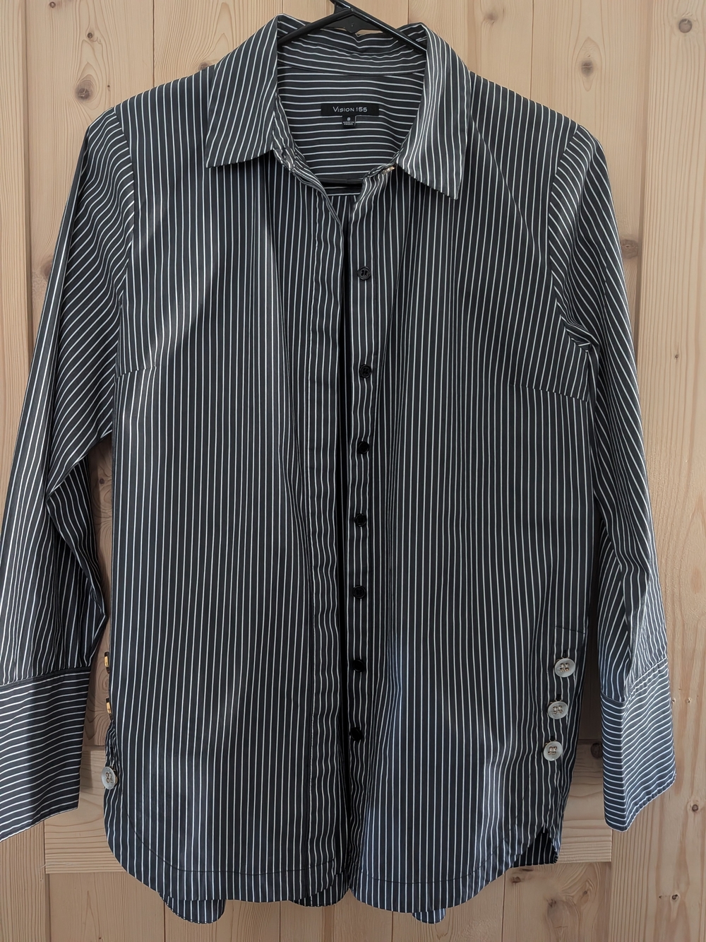 Women's Black Pinstripe Button-Down Shirt - Vision 55